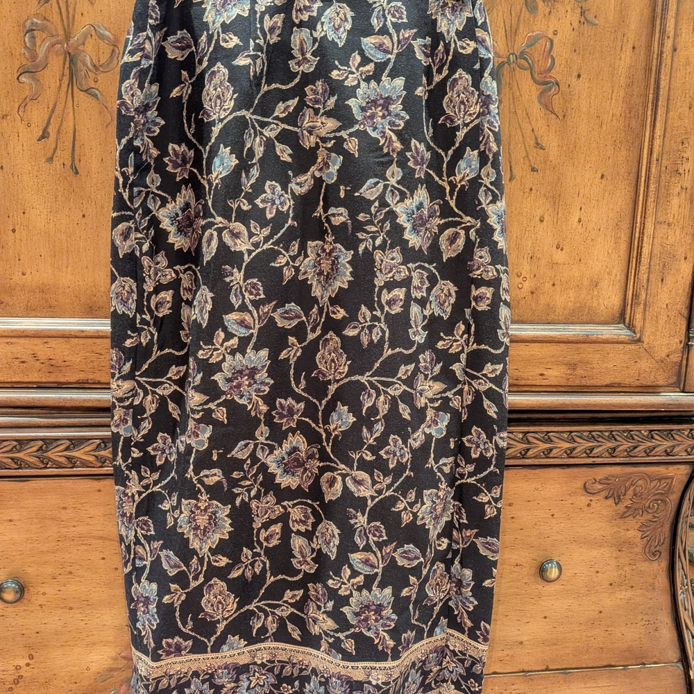 Talbots Black Maxi Skirt with Vintage Rose Print